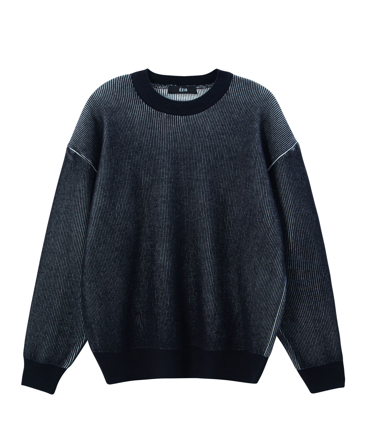 Two Tone Double Face Round Knit Pullover _Black