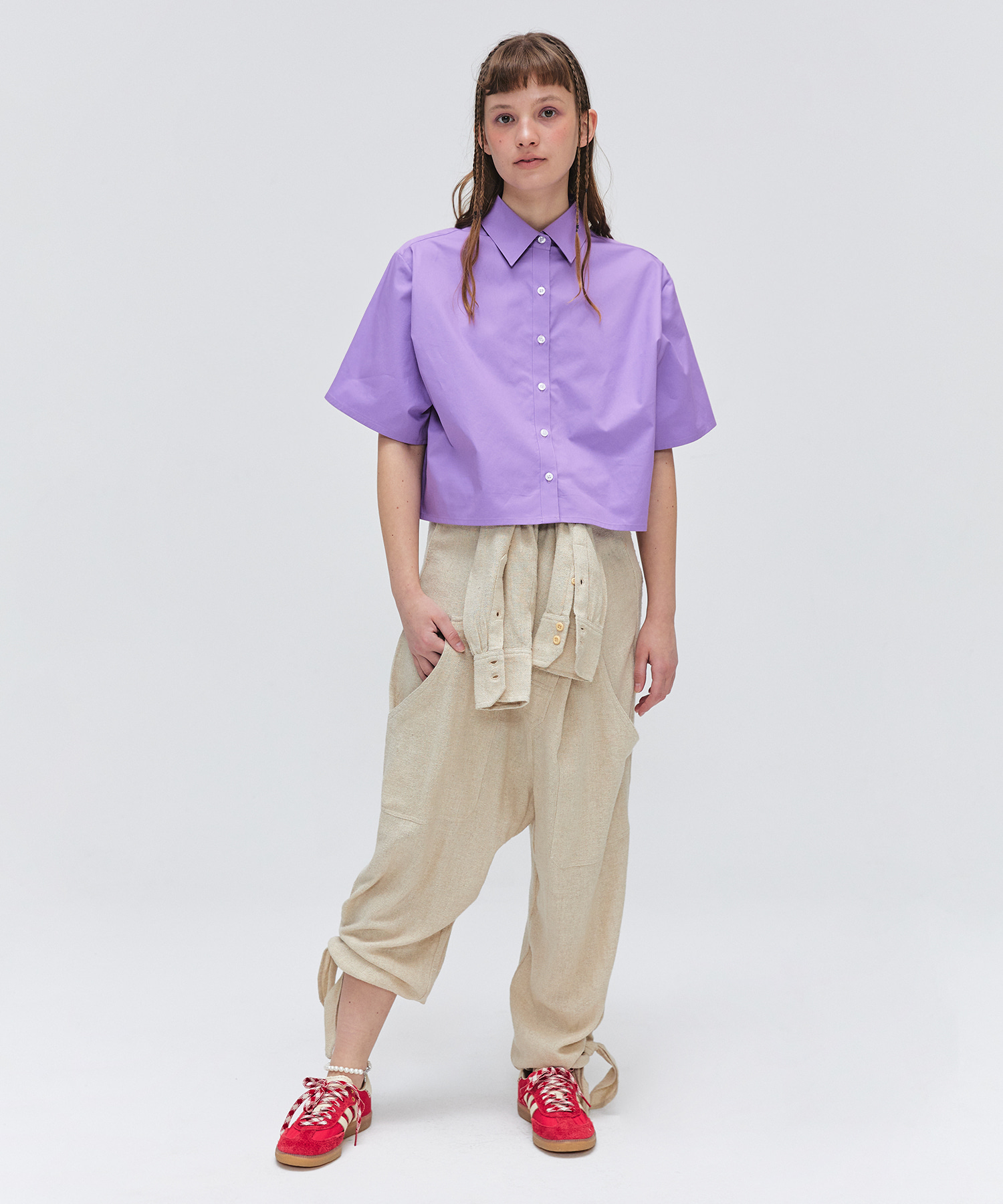 Wide Crop Half Shirts - Violet