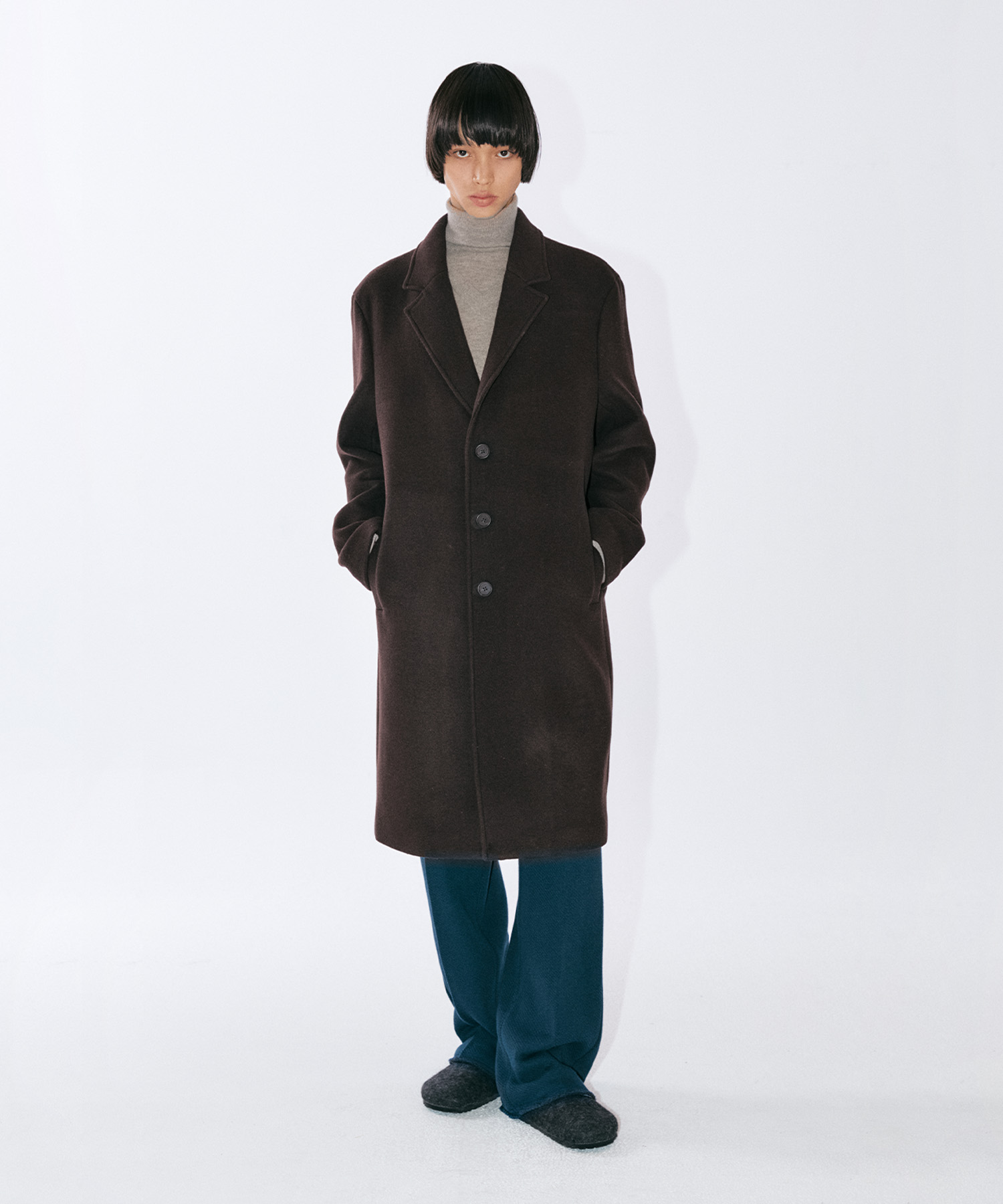 Cashmere Blend Single Chester Coat - Brown