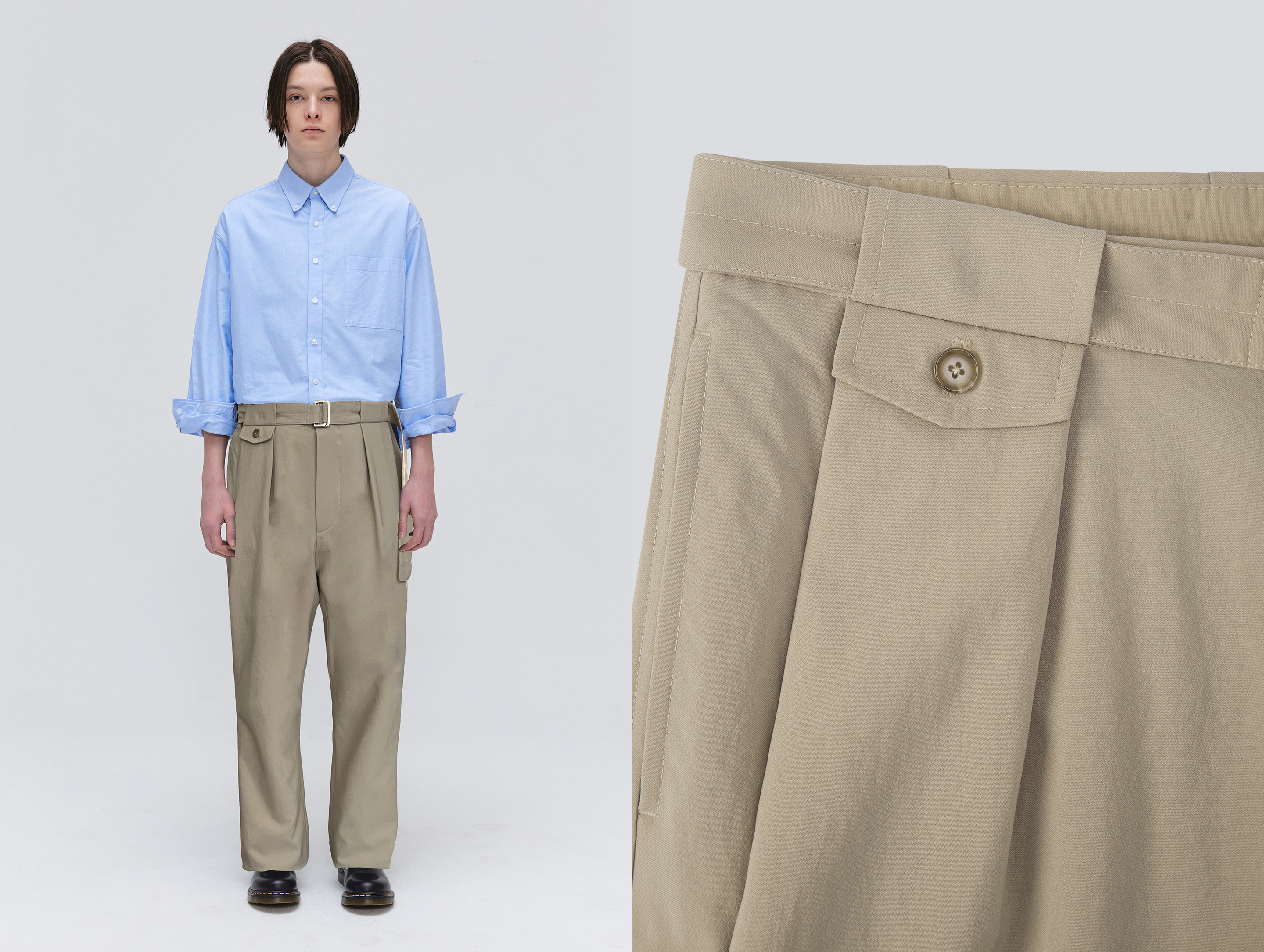Belted Pocket Wide Pants - Beige