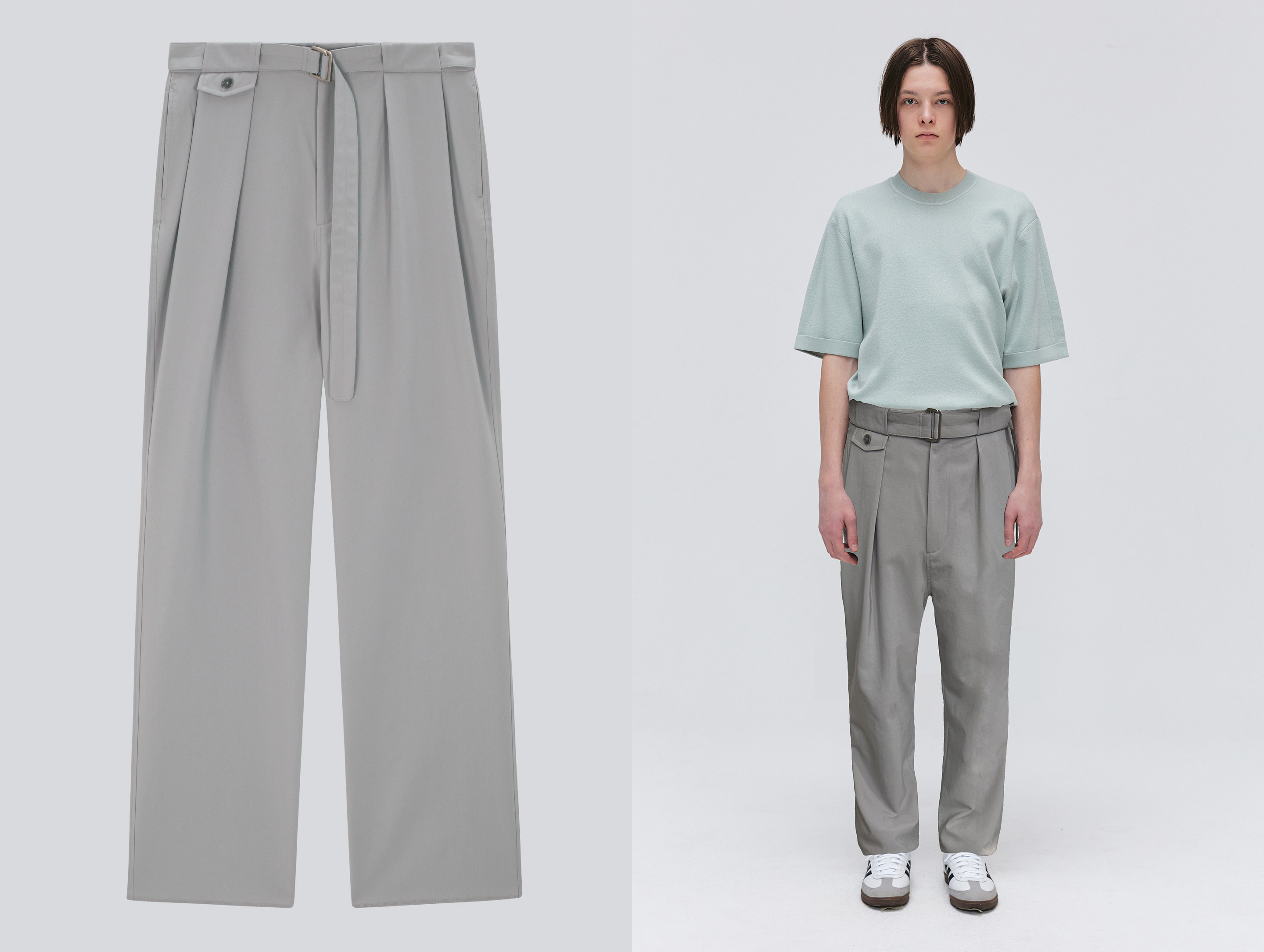Belted Pocket Wide Pants - Grey