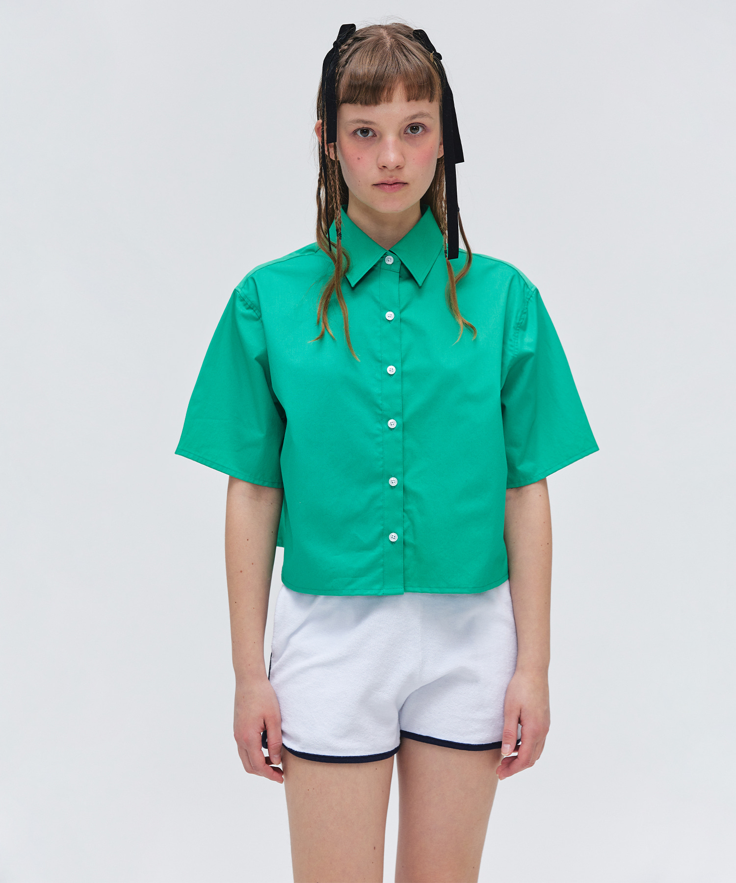 Wide Crop Half Shirts - Green