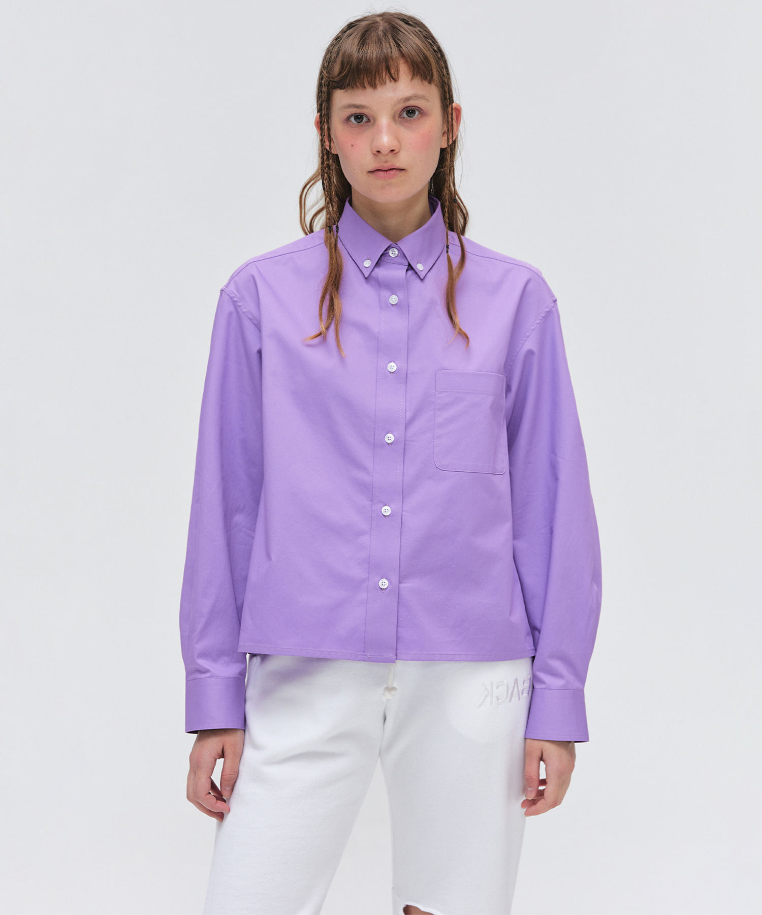 Button Down Semi Crop Shirt - Violet