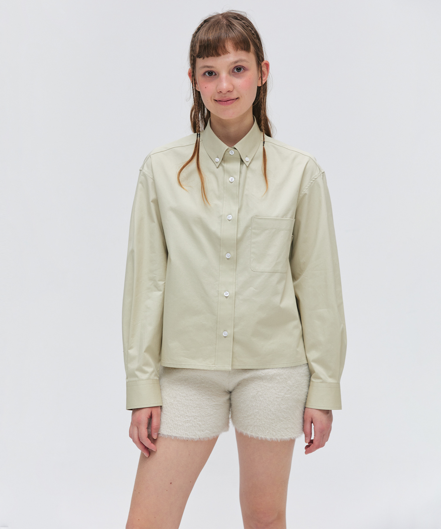 Button Down Semi Crop Shirt - Beige
