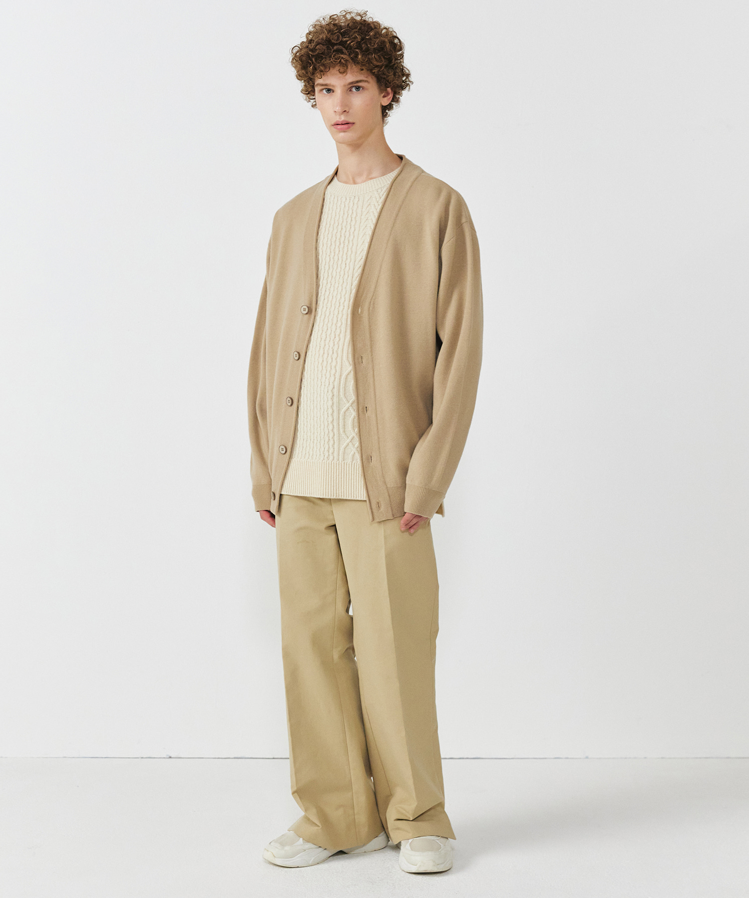 Semi Overfit Basic Wool Cardigan - Beige