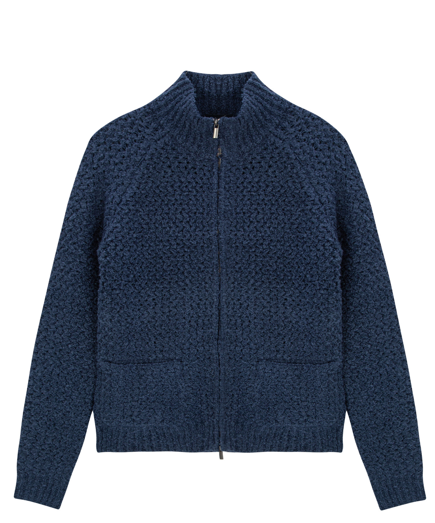 Wool Blend 2way Zipper Knit Cardigan - Navy