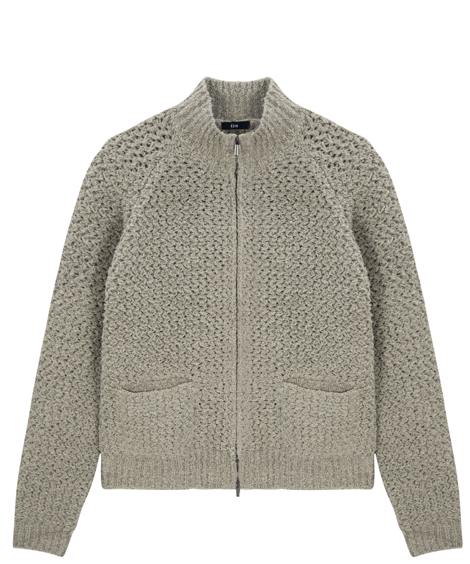 Wool Blend 2way Zipper Knit Cardigan - Beige